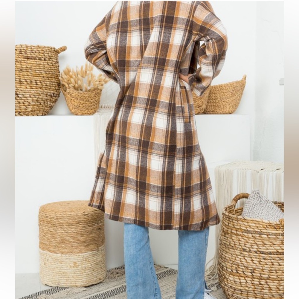 27 PLAID LONG BUTTON-DOWN COAT - Picture 6 of 6